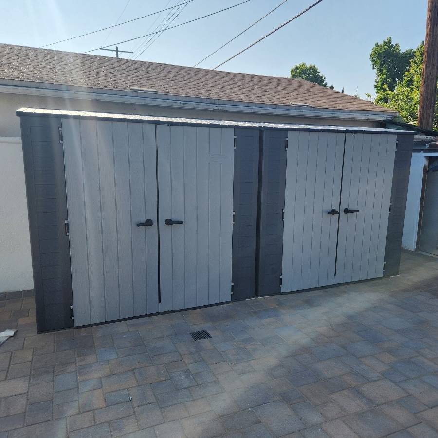 Shed assembly project. Resin sheds from Costco
